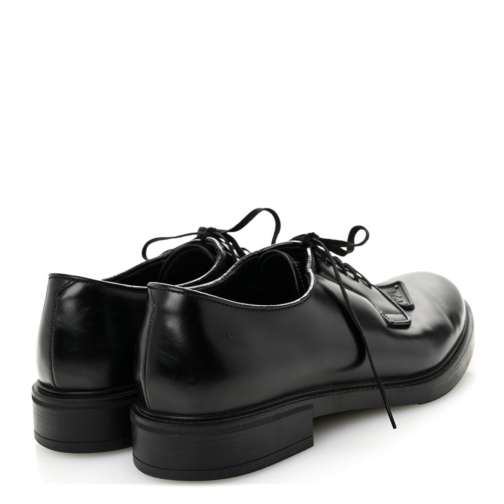 Prada Spazzolato Triangle Mens Derby Loafers 8 Black