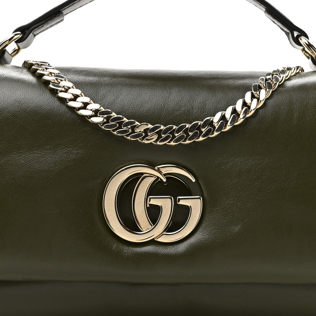 Gucci Lambskin Mini GG Milano Top Handle Shoulder Bag Green
