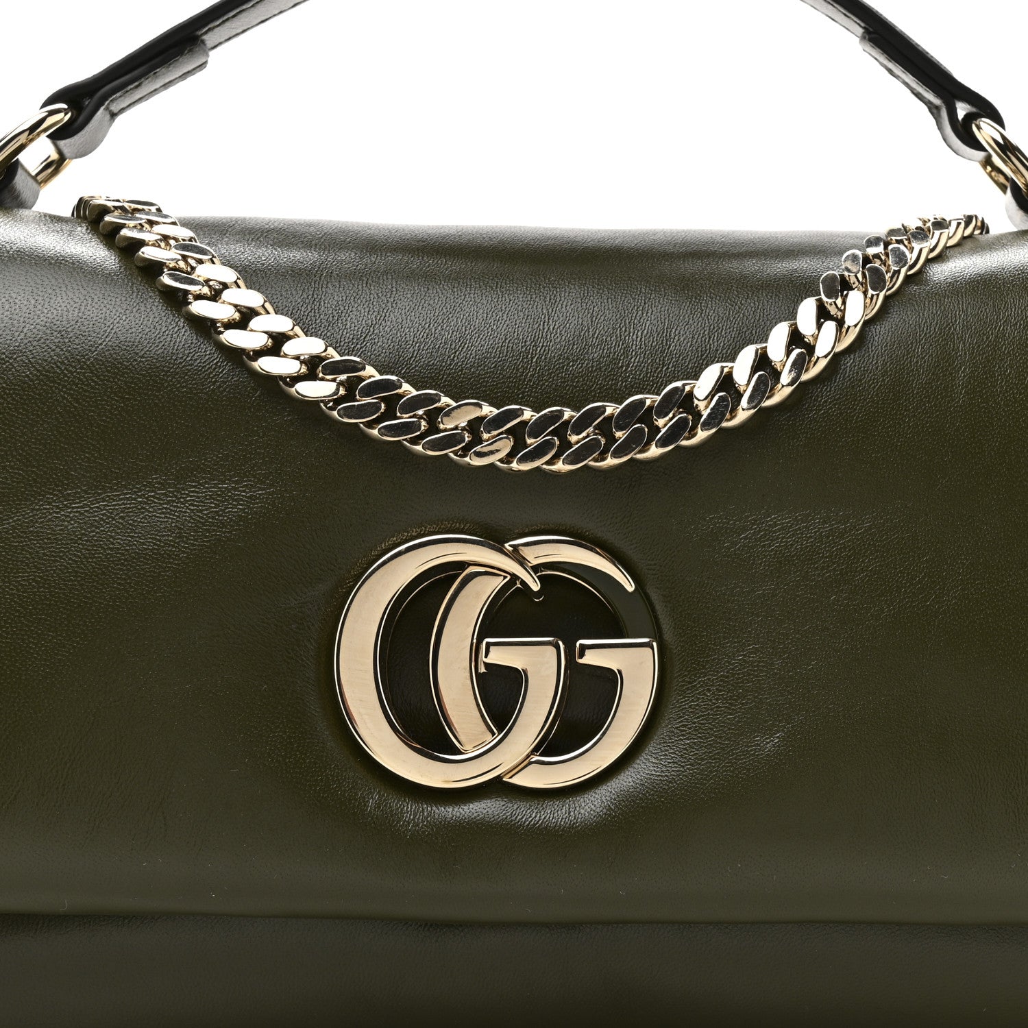 Gucci Lambskin Mini GG Milano Top Handle Shoulder Bag Green