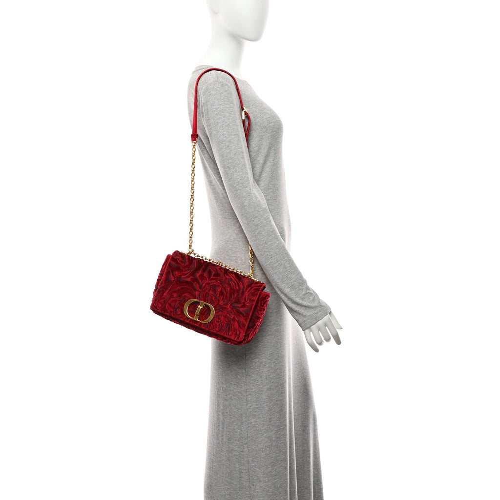 Christian Dior Velvet Rose Medium Caro Bag Rouge