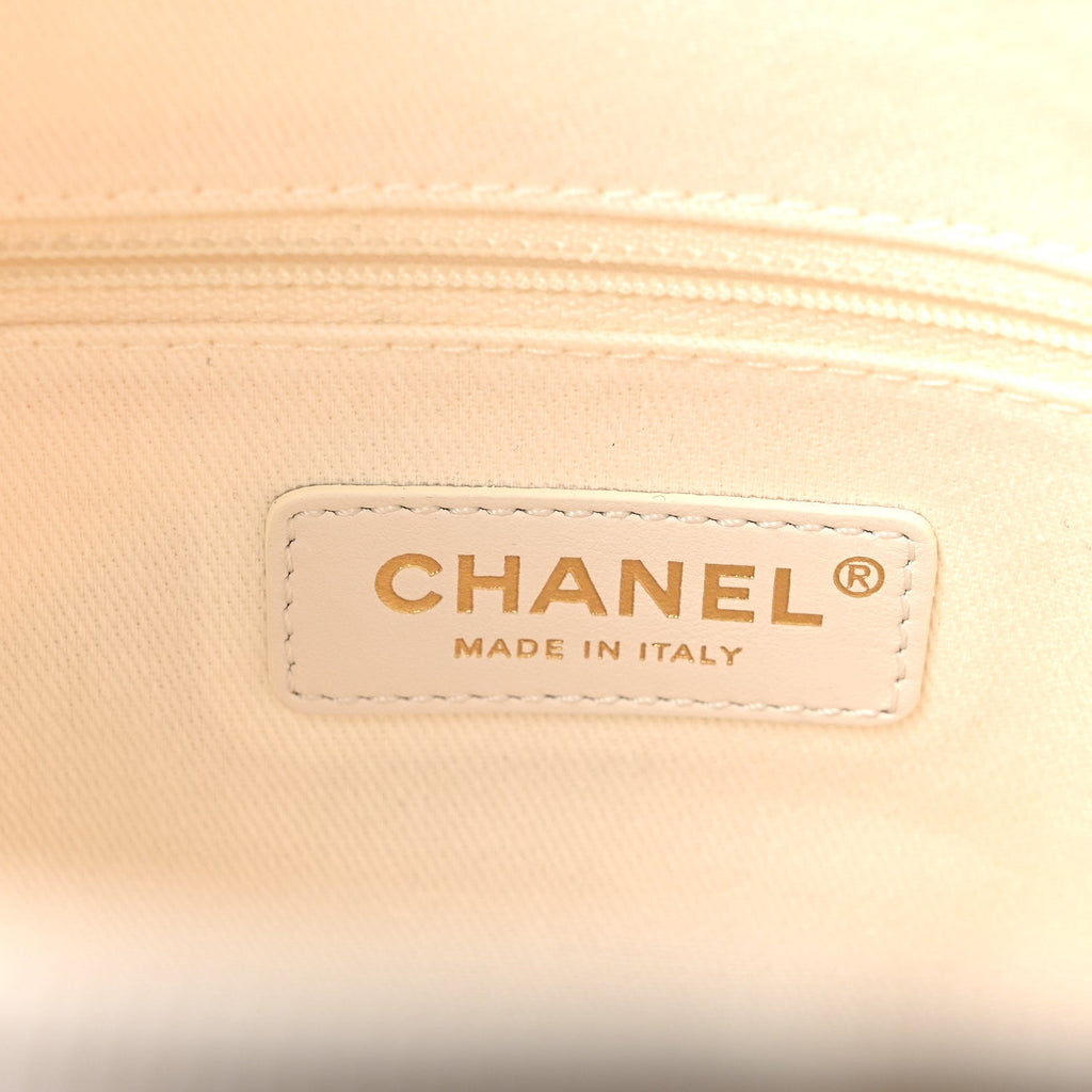 Chanel Canvas Pearl Deauville Drawstring Bucket Bag Ecru Beige