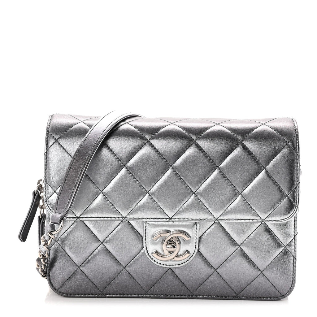 Chanel Metallic Lambskin Large Like A Wallet Flap Silver