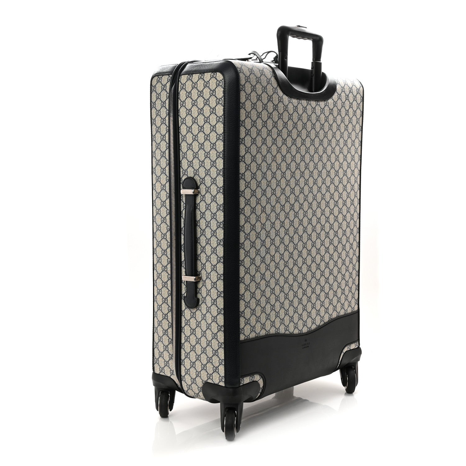 Gucci GG Supreme Monogram Textured Dollar Calfskin Web Large Savoy Trolley Suitcase Beige Blue