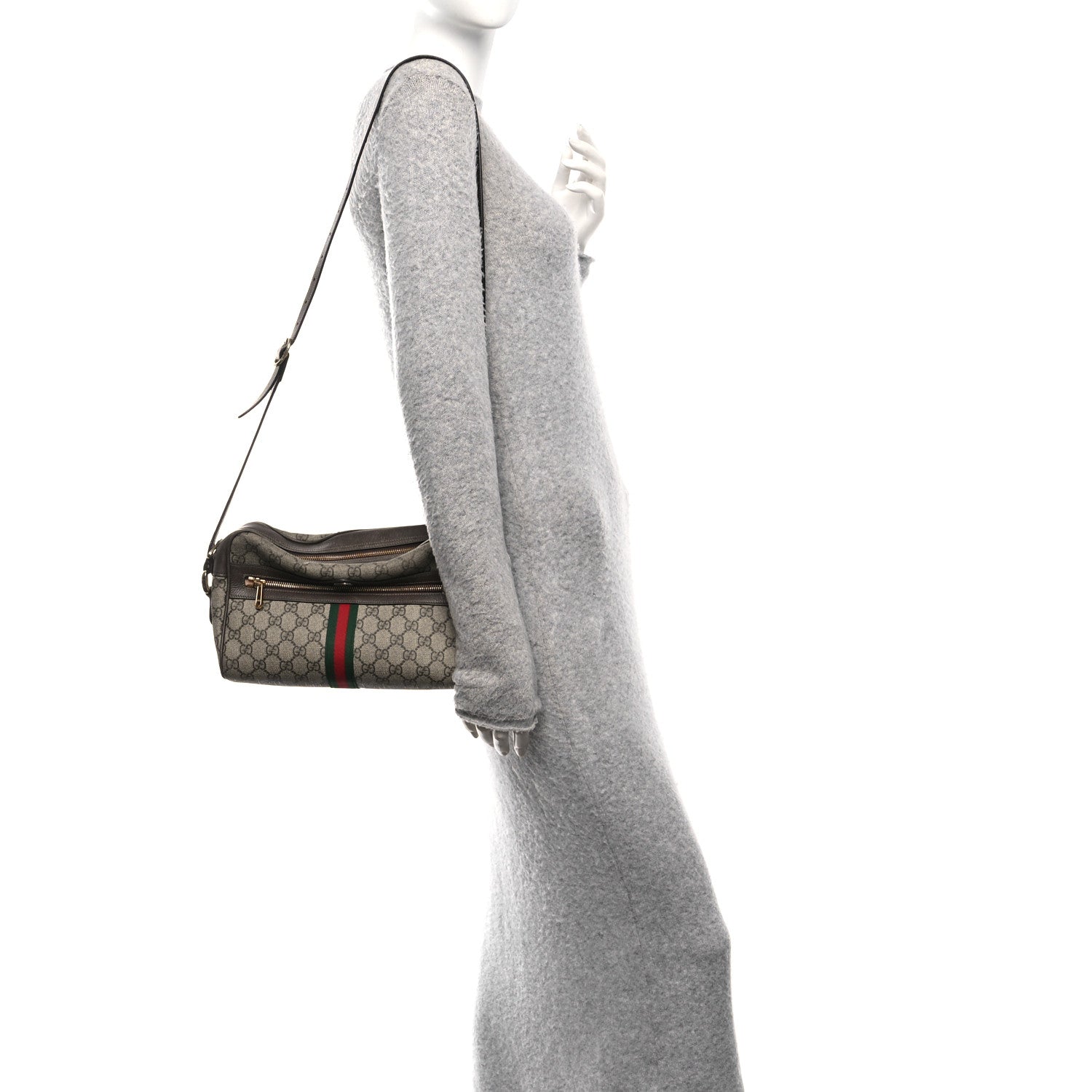 Gucci GG Supreme Monogram Web Small Ophidia Shoulder Bag Brown