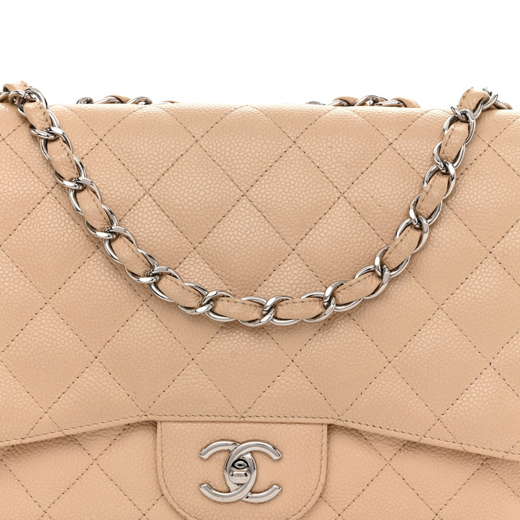 Chanel Caviar Quilted Jumbo Single Flap Beige Clair