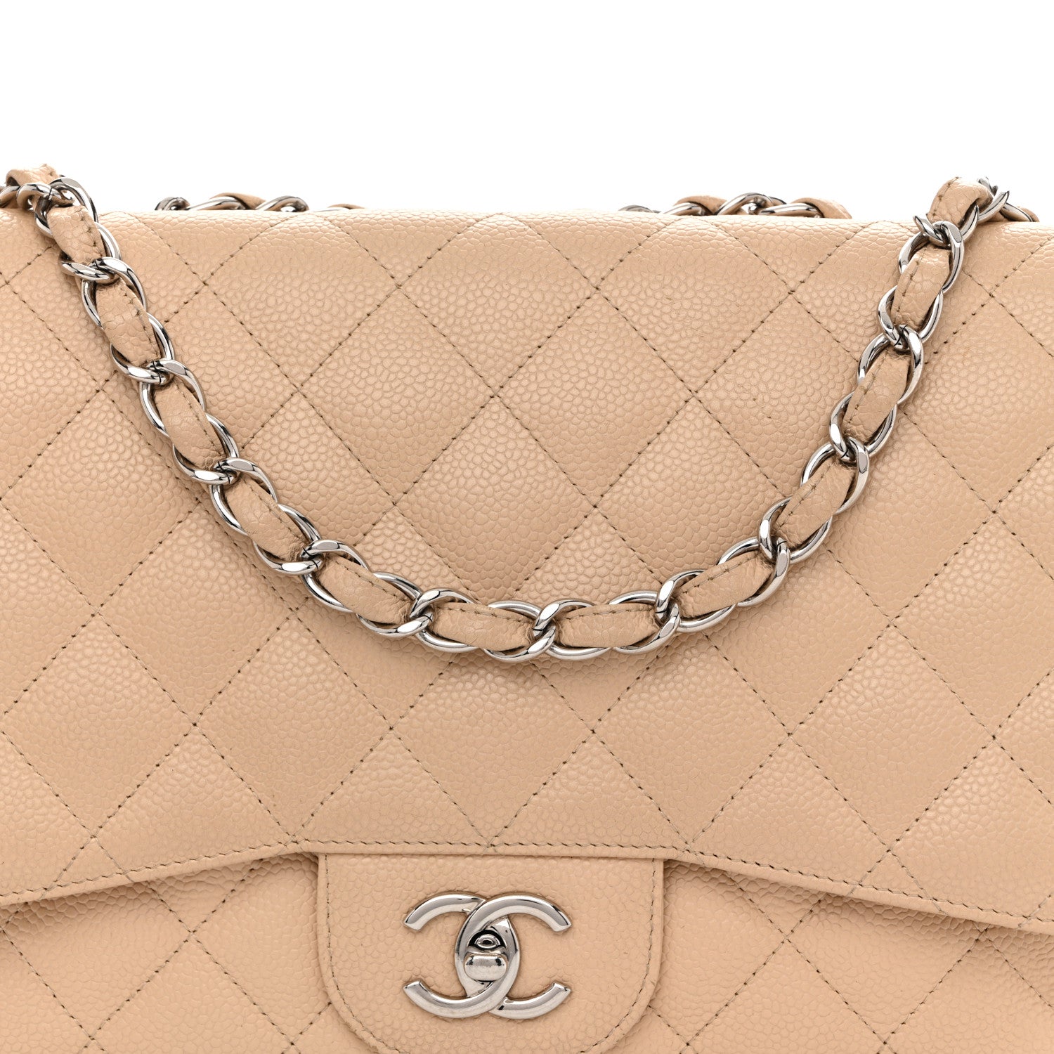 Chanel Caviar Quilted Jumbo Single Flap Beige Clair