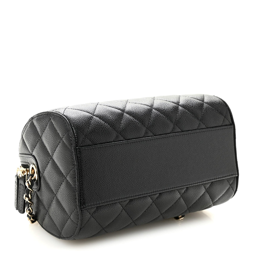 Chanel Caviar Quilted Barrel Clutch With Chain Black