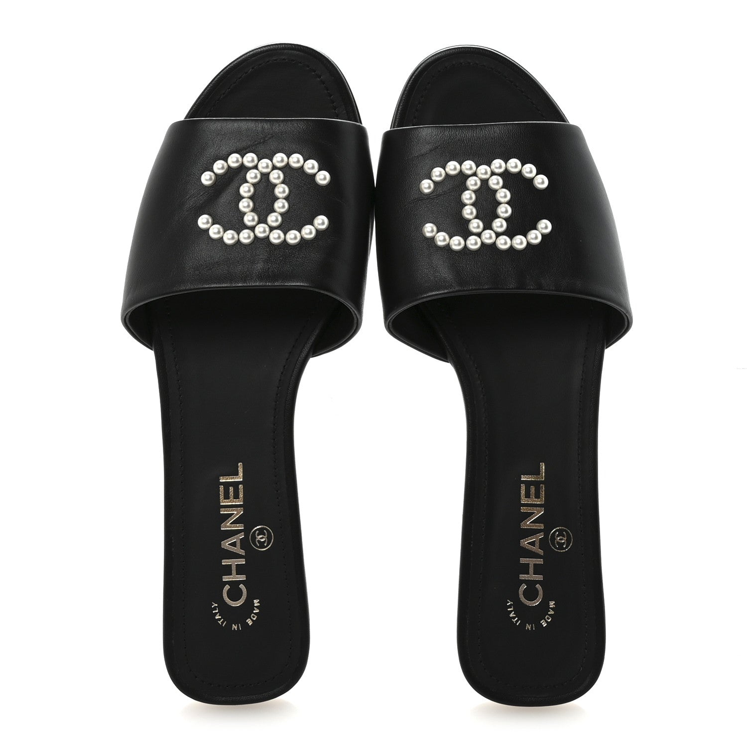 Lambskin Pearl CC Sandals 40.5 Black