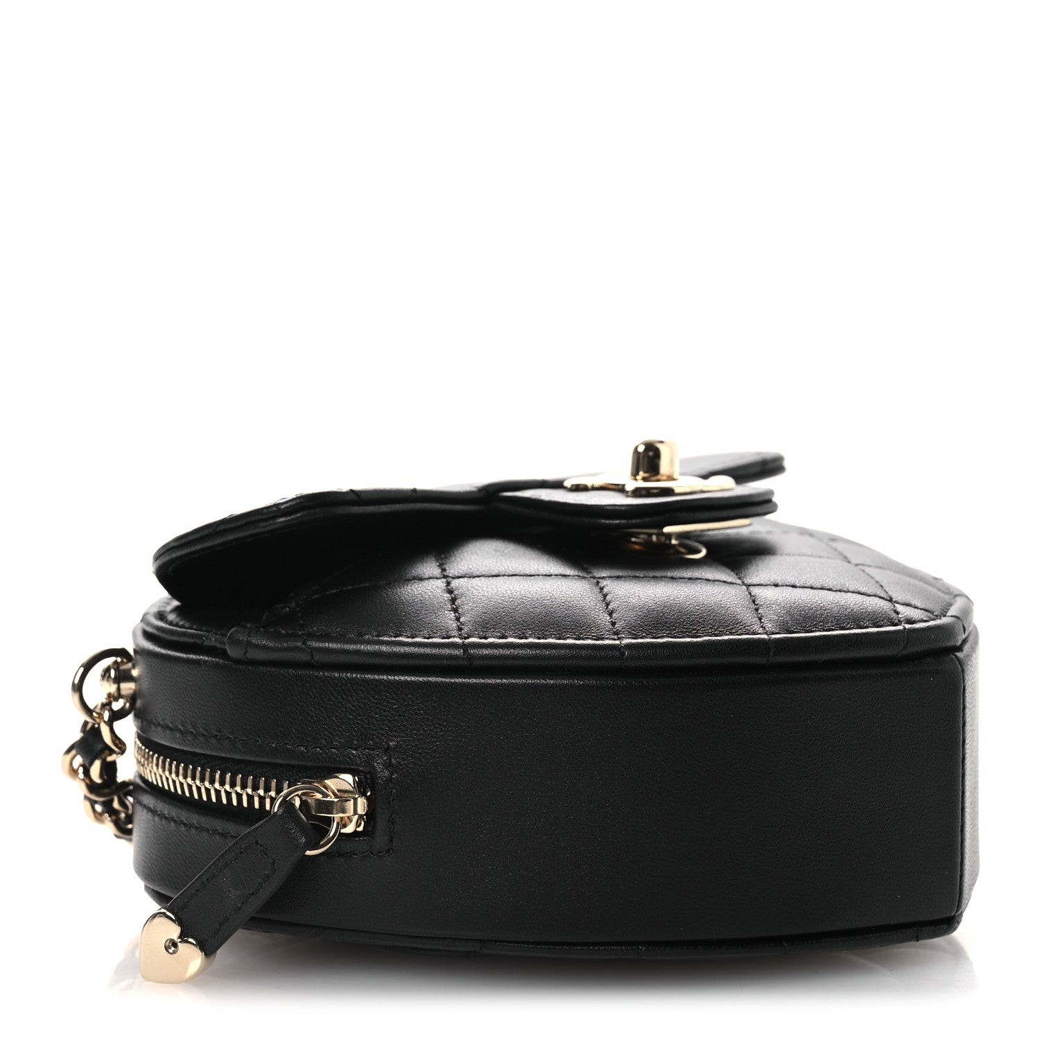 Chanel Lambskin Quilted CC In Love Heart Clutch With Chain Black