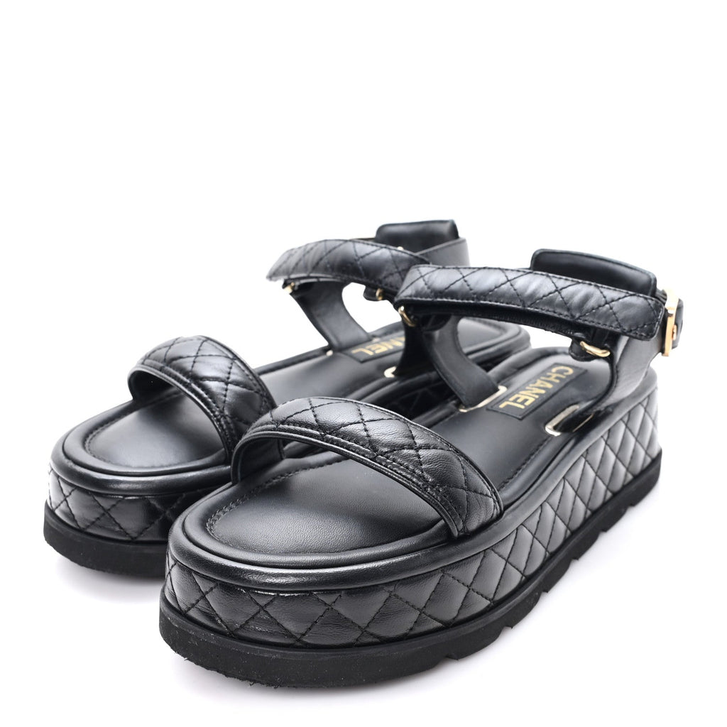 Lambskin Quilted Platform Sandals 38.5 Black
