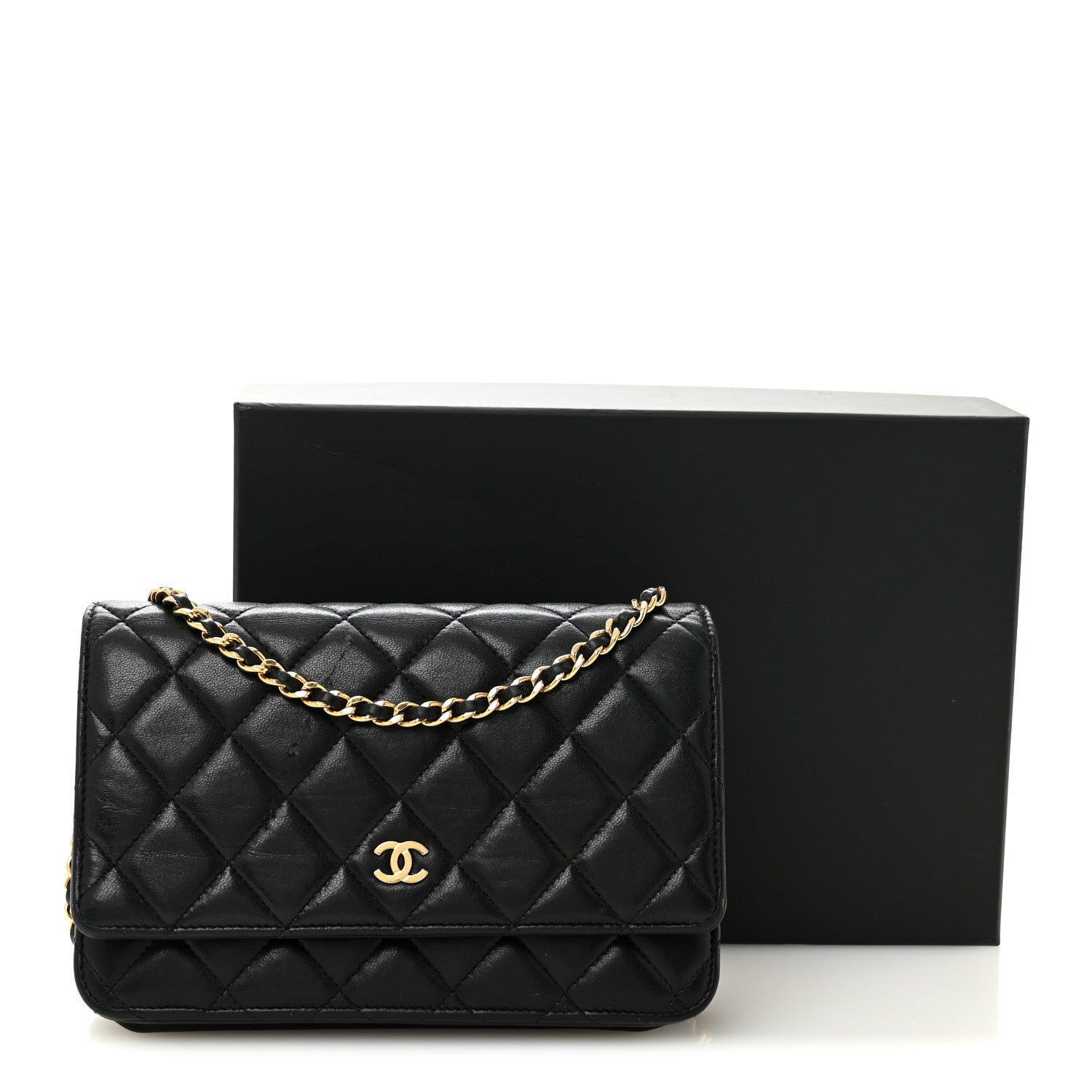 Chanel Lambskin Quilted Wallet On Chain WOC Black