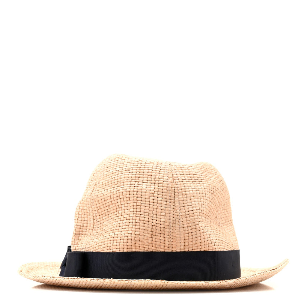 Gucci Straw Grosgrain Wide Brim Hat L Black
