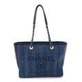 Chanel Mixed Fibers Striped Small Deauville Tote Navy Blue