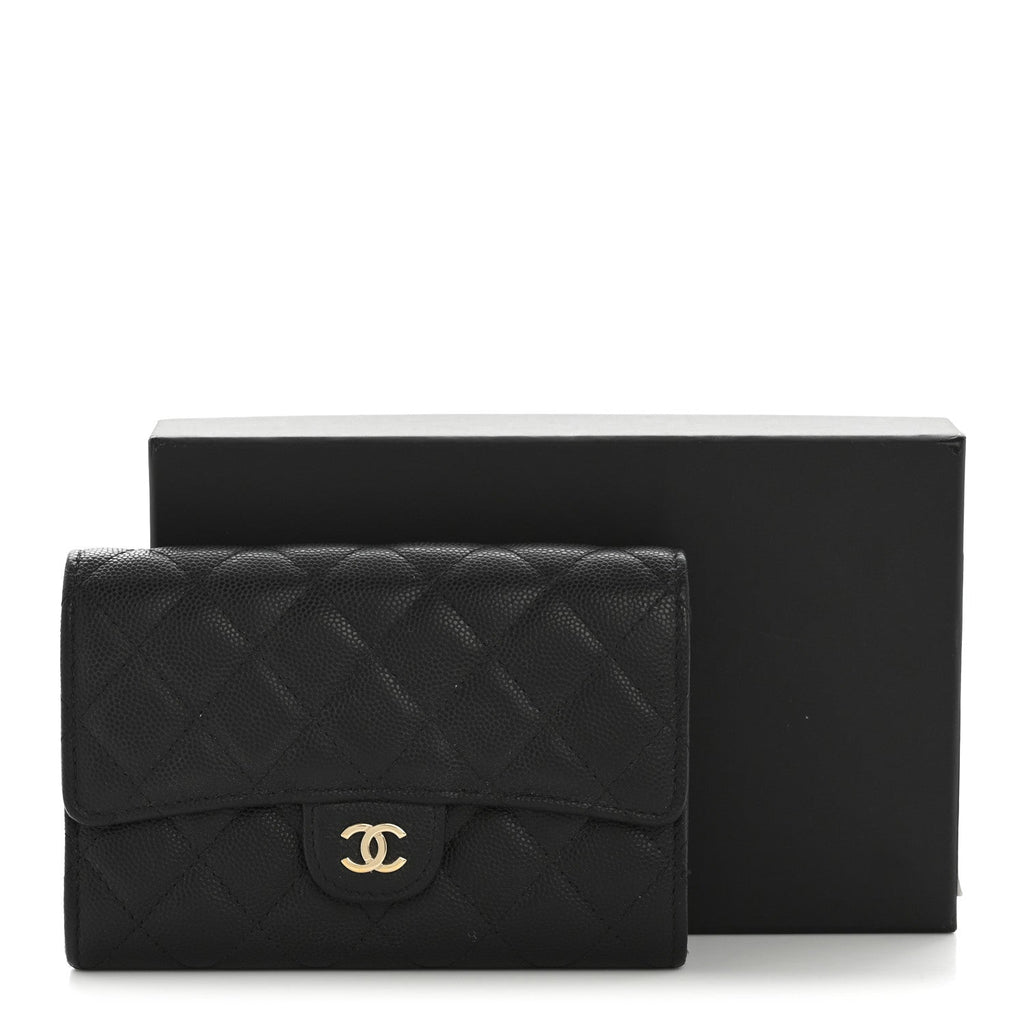 Caviar Quilted Medium Flap Wallet Black