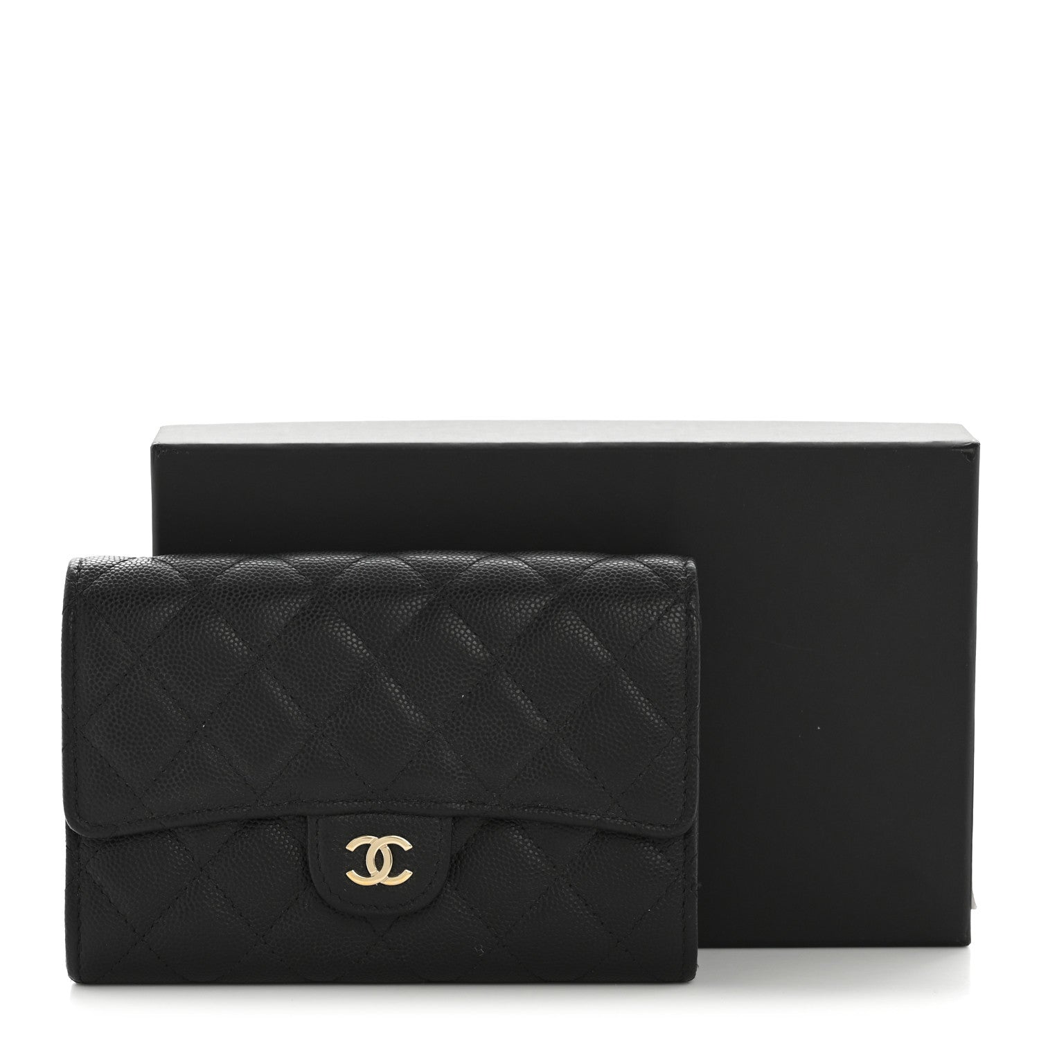 Caviar Quilted Medium Flap Wallet Black