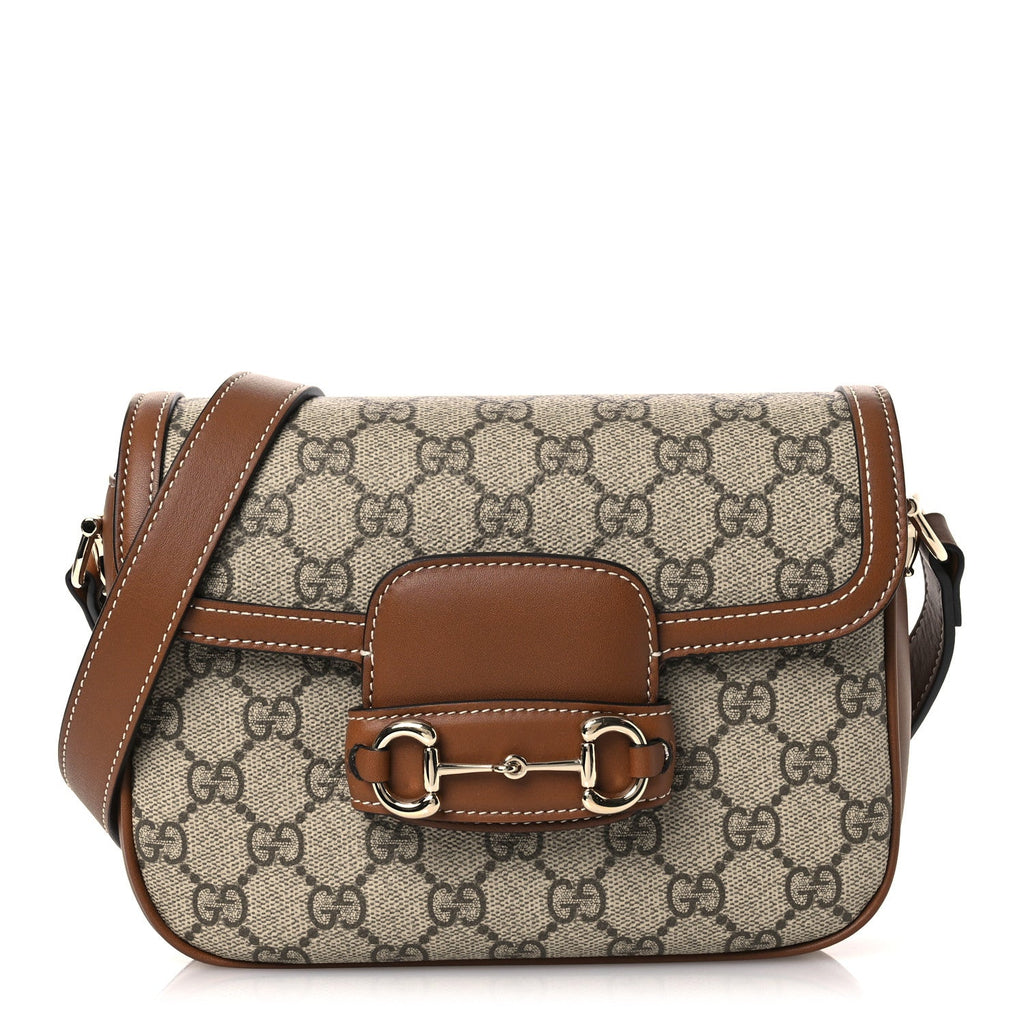 Gucci GG Supreme Monogram Duomo Lux Horsebit 1955 Soft Small Shoulder Bag Beige Ebony Sundial
