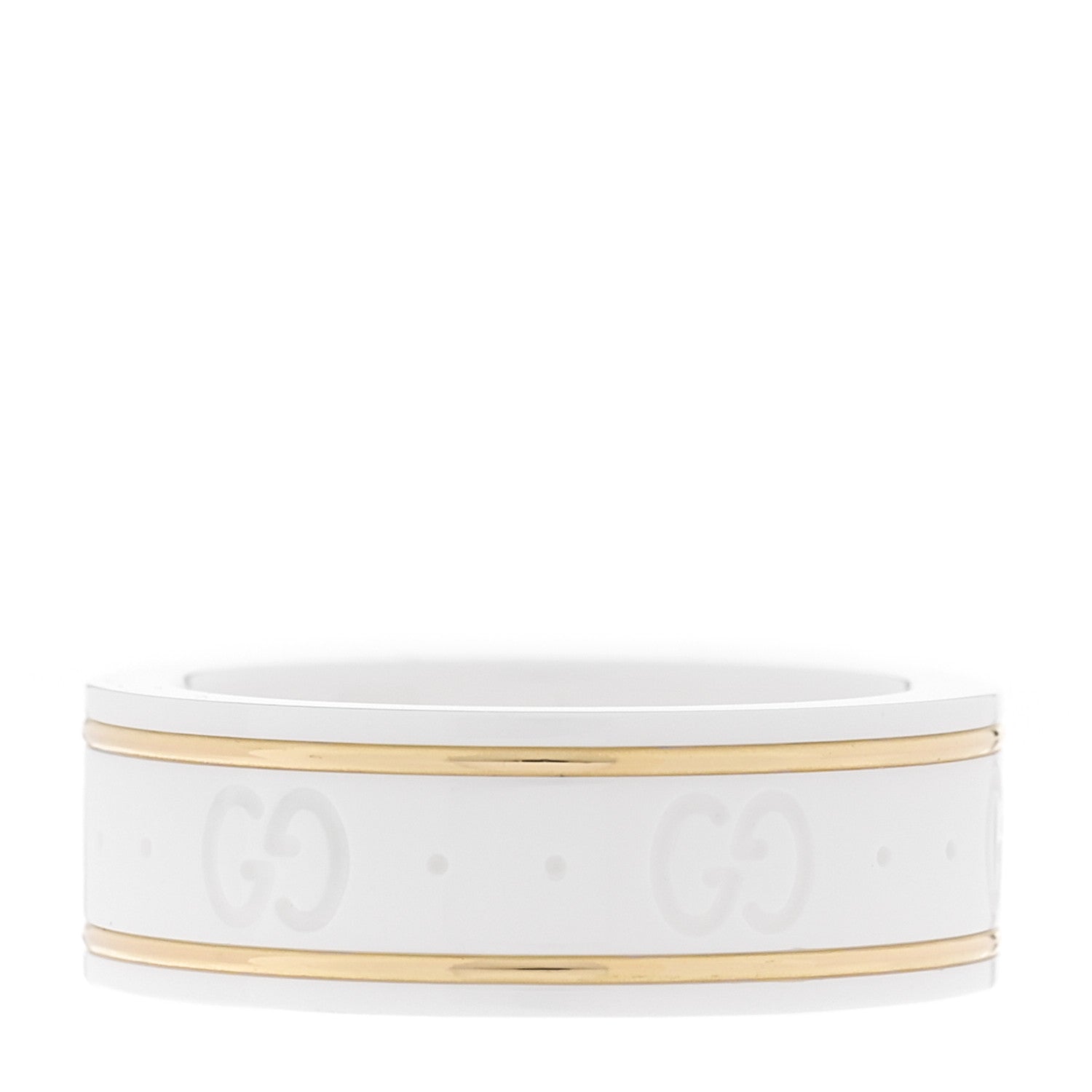 Gucci 18K Yellow Gold Ceramic Icon Band Ring 53 6.25 White