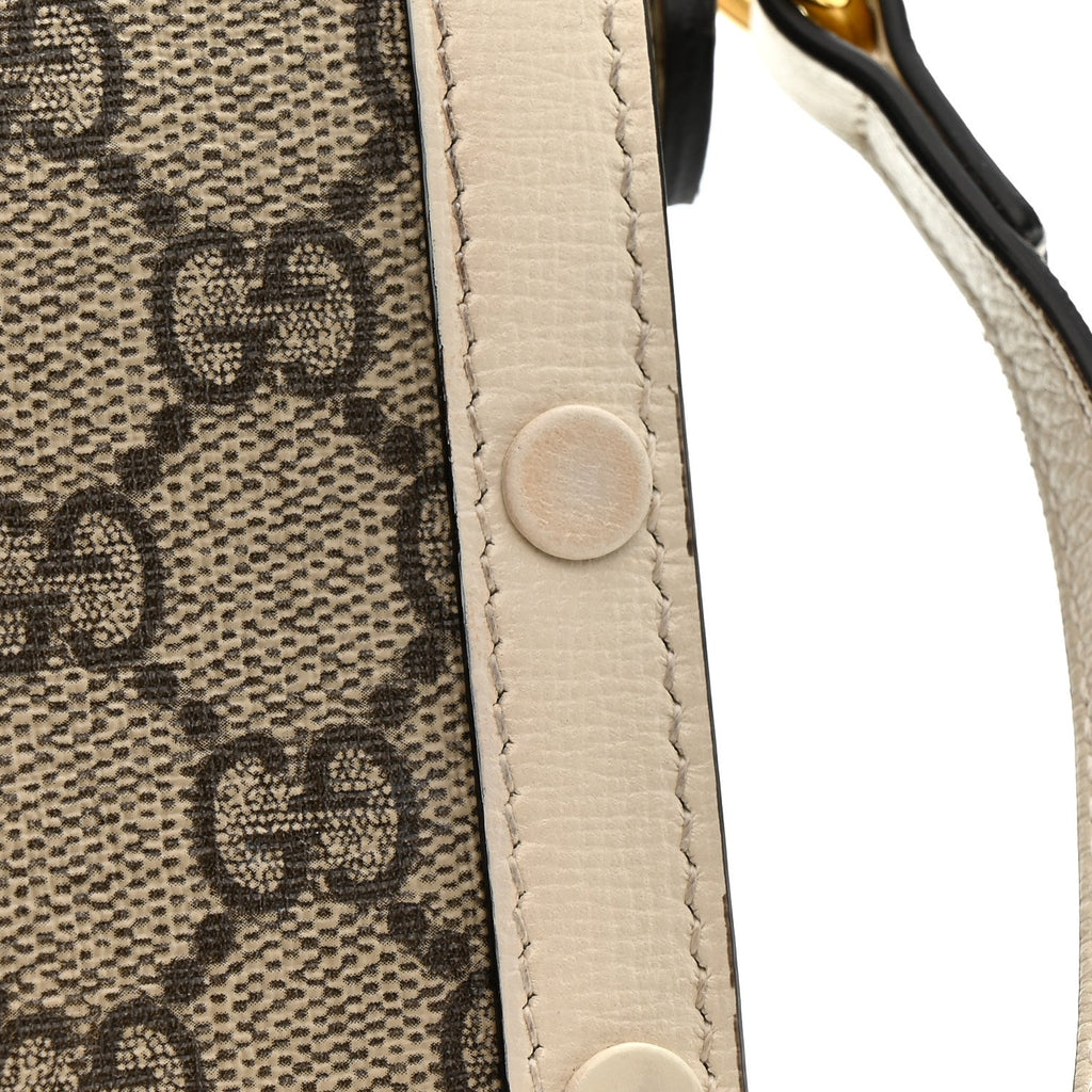 Gucci GG Supreme Monogram Azalea Calfskin Mini Horsebit 1955 Crossbody Bag Beige Ebony Mystic White