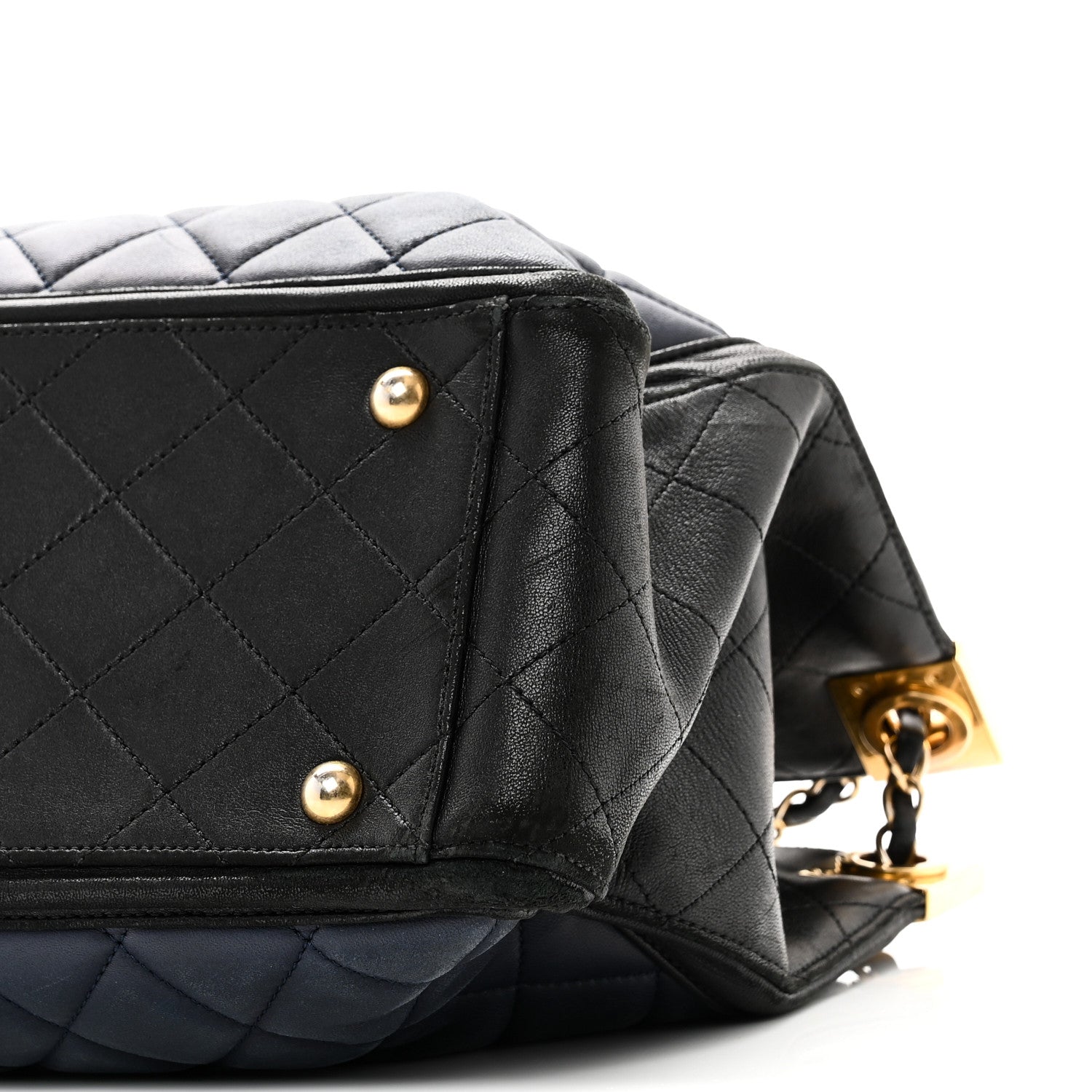 Chanel Lambskin Quilted Elegant CC Shopping Tote Navy Black