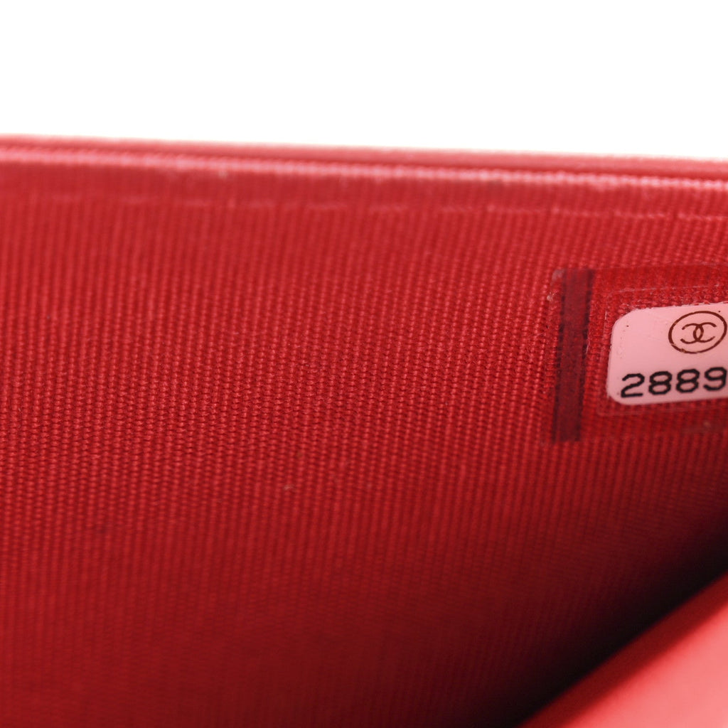 Chanel Caviar Quilted Boy Wallet On Chain WOC Red