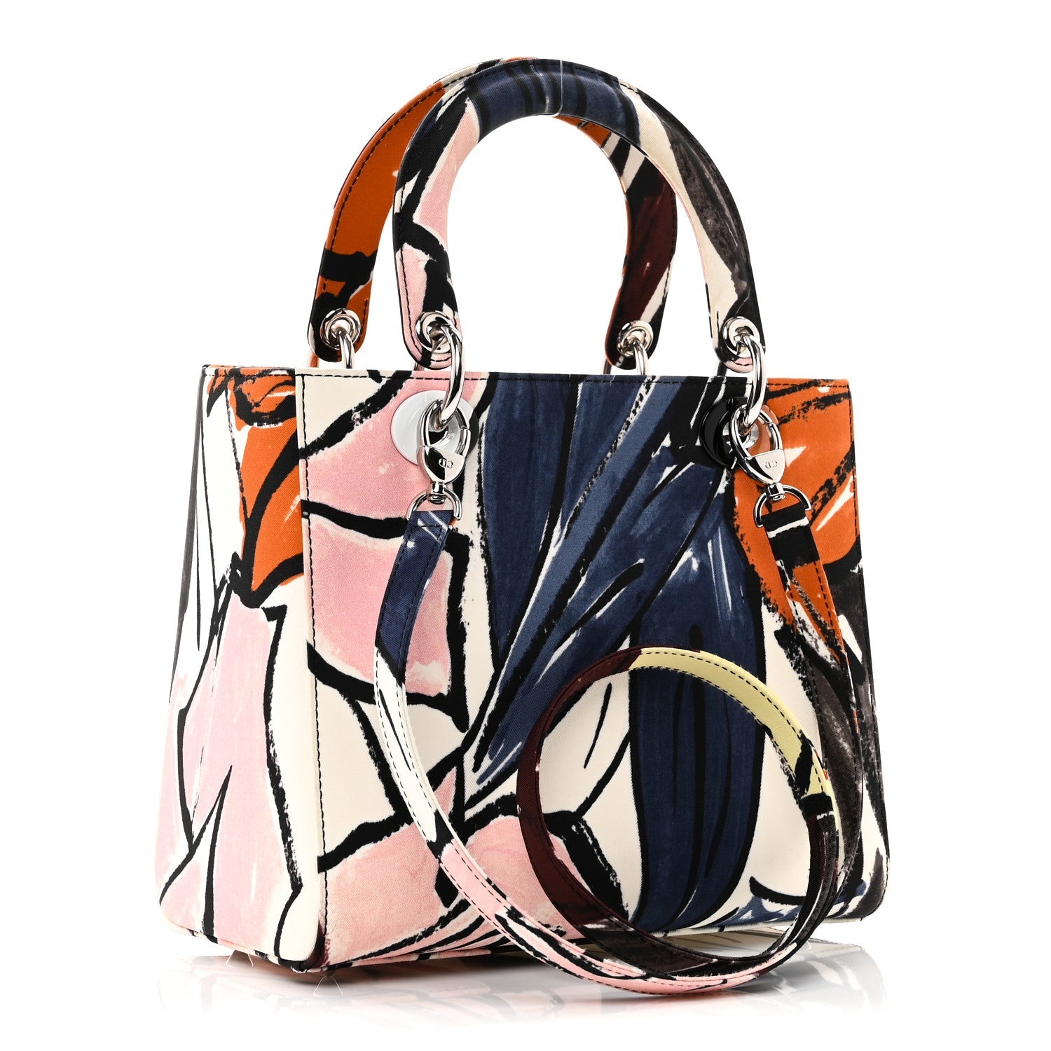 Christian Dior Canvas Graffiti Floral Printed Medium Lady Dior Multicolor