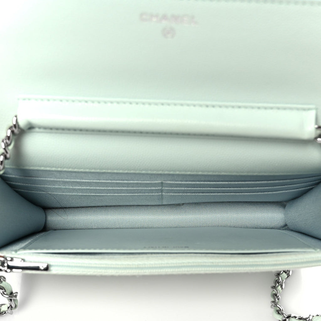 Chanel Caviar Quilted Wallet on Chain WOC Light Blue