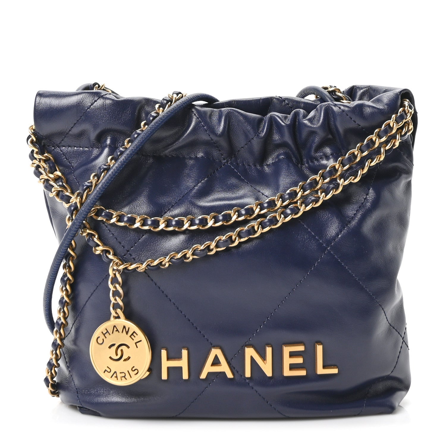 Chanel Shiny Calfskin Quilted Mini Chanel 22 Navy Blue