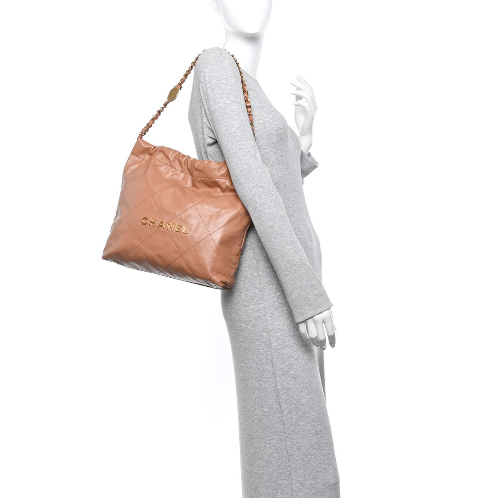 Chanel Shiny Calfskin Quilted Small Chanel 22 Beige