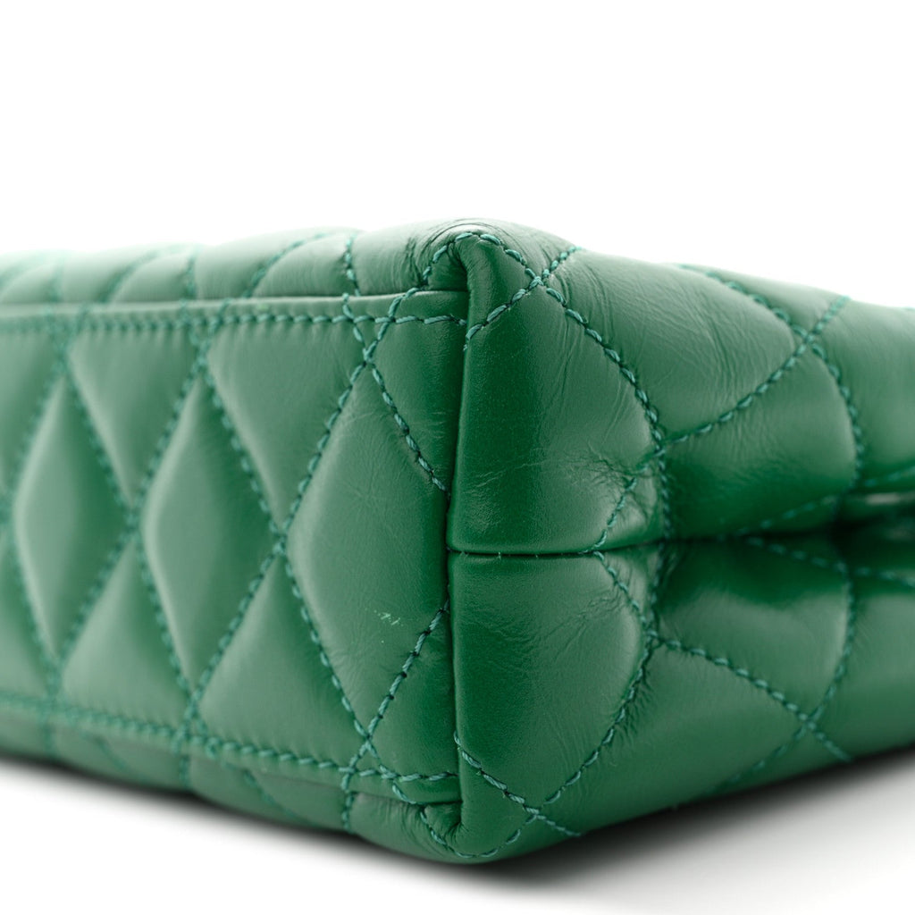 Chanel Shiny Aged Calfskin Quilted Nano Kelly Shopper Green
