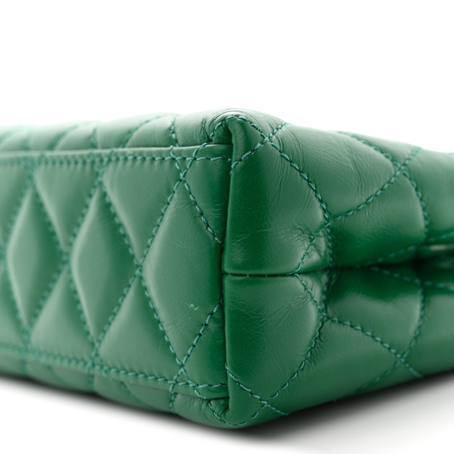 Chanel Shiny Aged Calfskin Quilted Nano Kelly Shopper Green