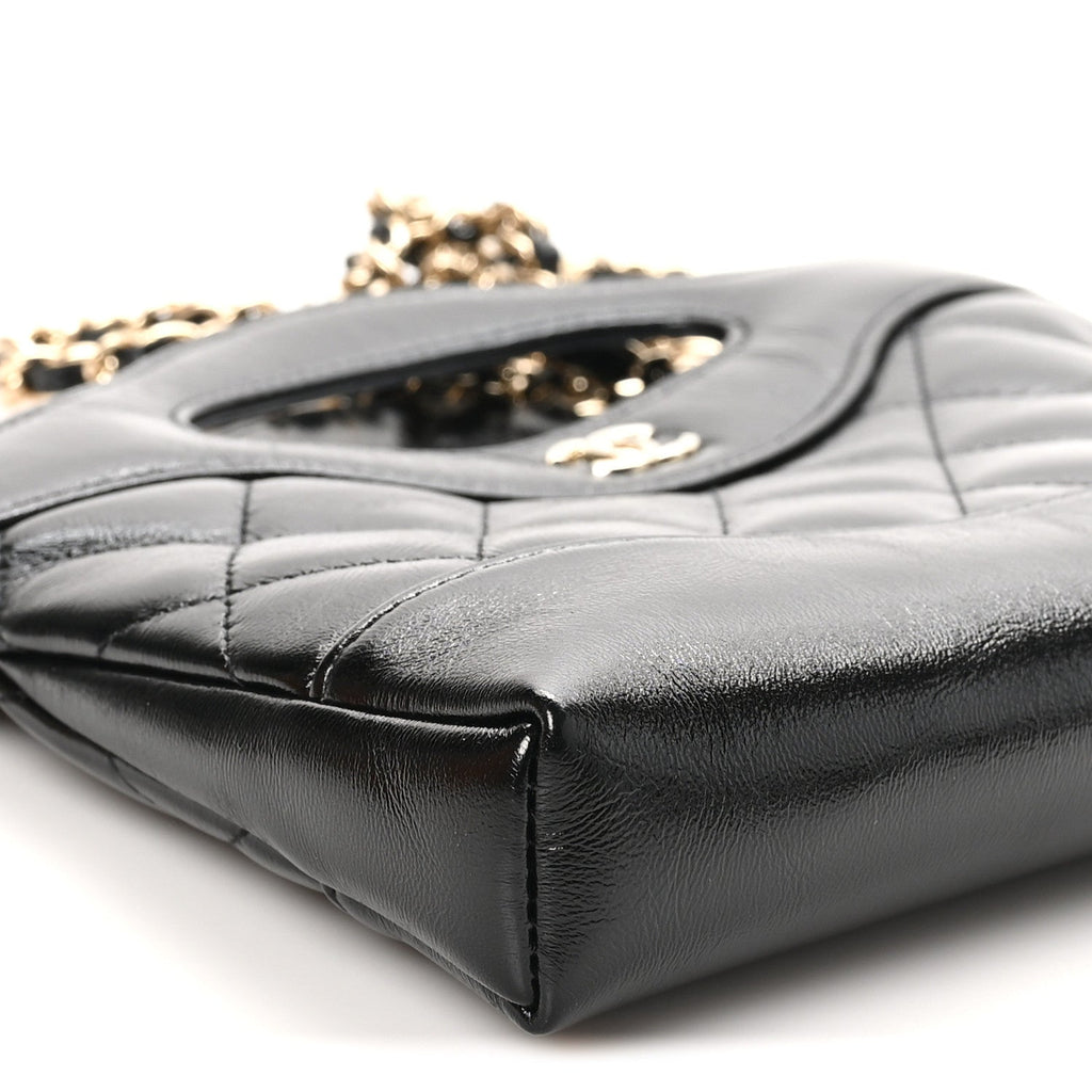 Chanel Shiny Crumpled Calfskin Quilted Nano 31 Shopping Bag Black