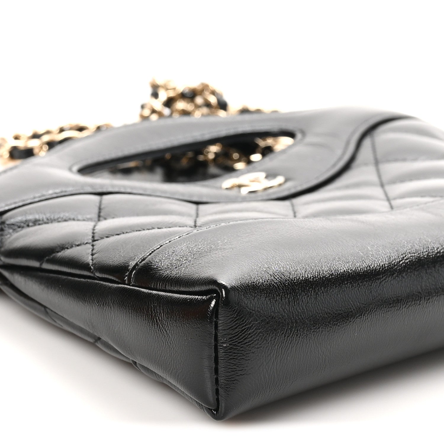 Chanel Shiny Crumpled Calfskin Quilted Nano 31 Shopping Bag Black