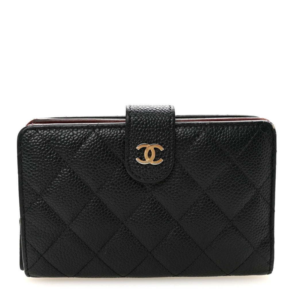 Caviar Quilted Zipped Pocket Wallet Black
