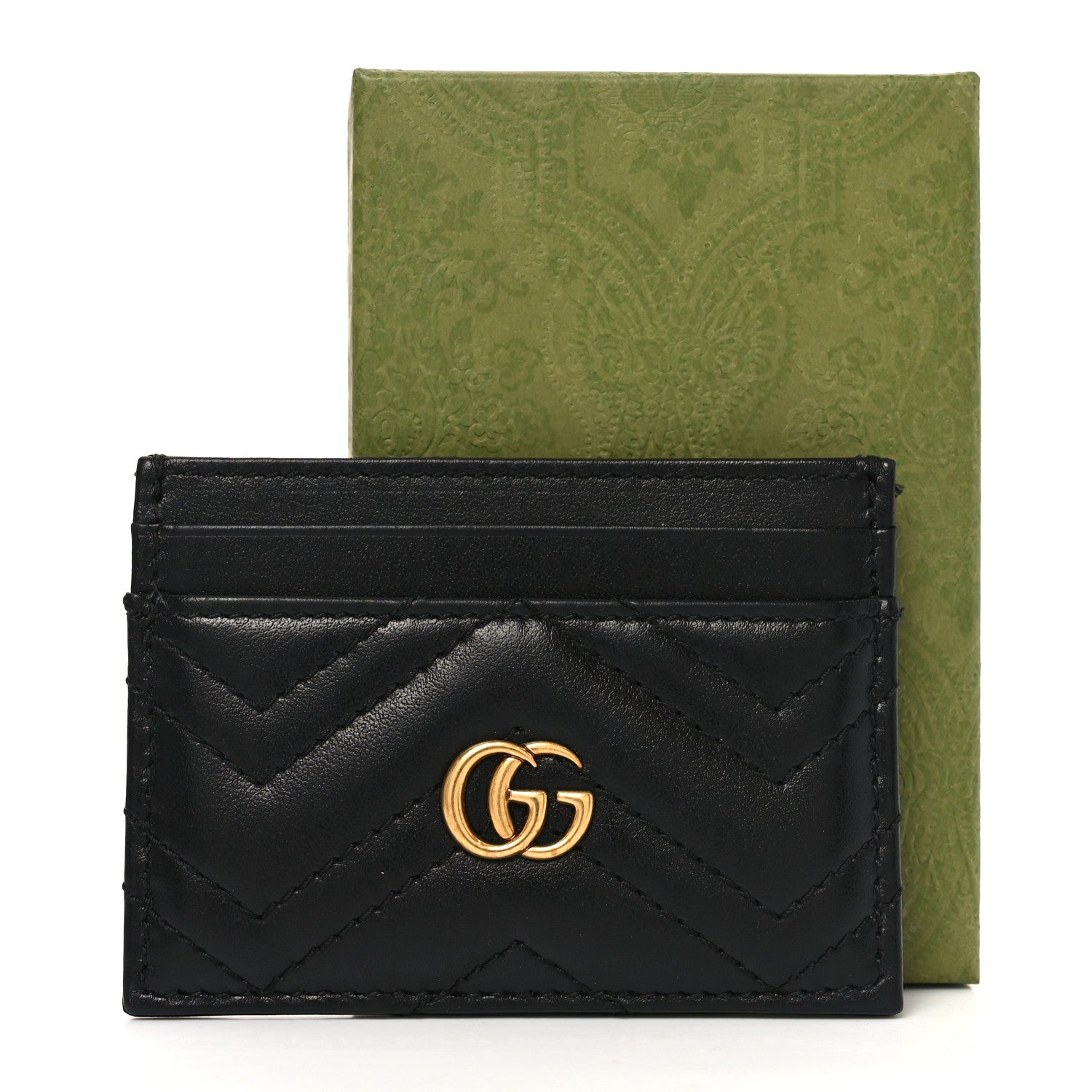 Gucci Calfskin Matelasse GG Marmont Card Holder Black