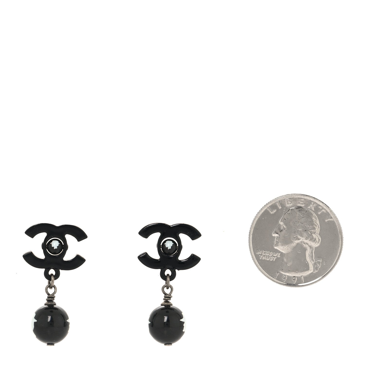 Enamel Bead CC Coco Drop Earrings Black