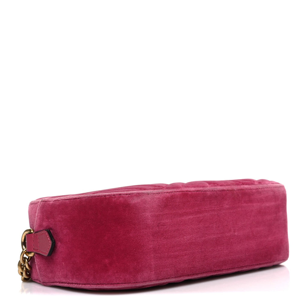 Gucci Velvet Matelasse Small GG Marmont Chain Shoulder Bag Light Raspberry Rose
