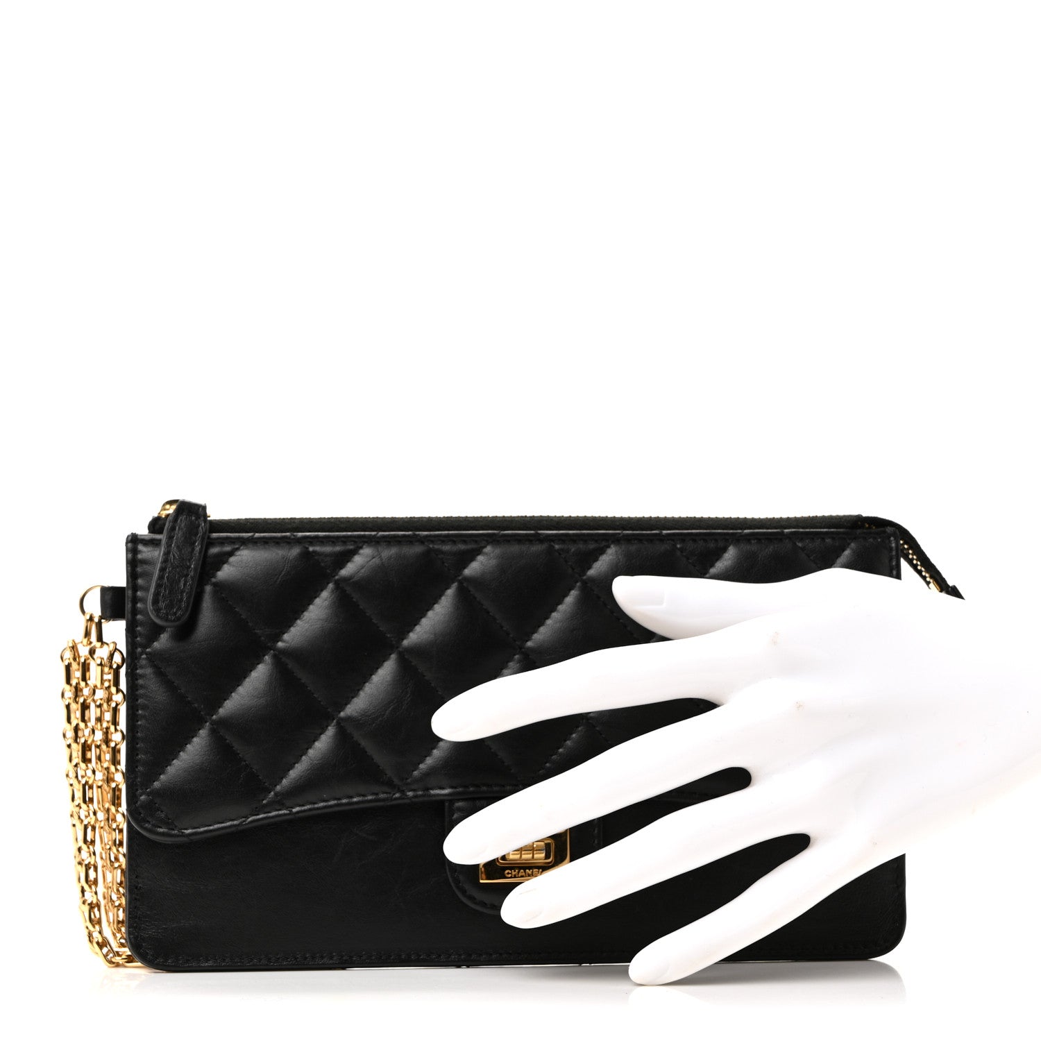 Chanel Aged Calfskin Quilted 2.55 Reissue Pouch With Chain Handle Black