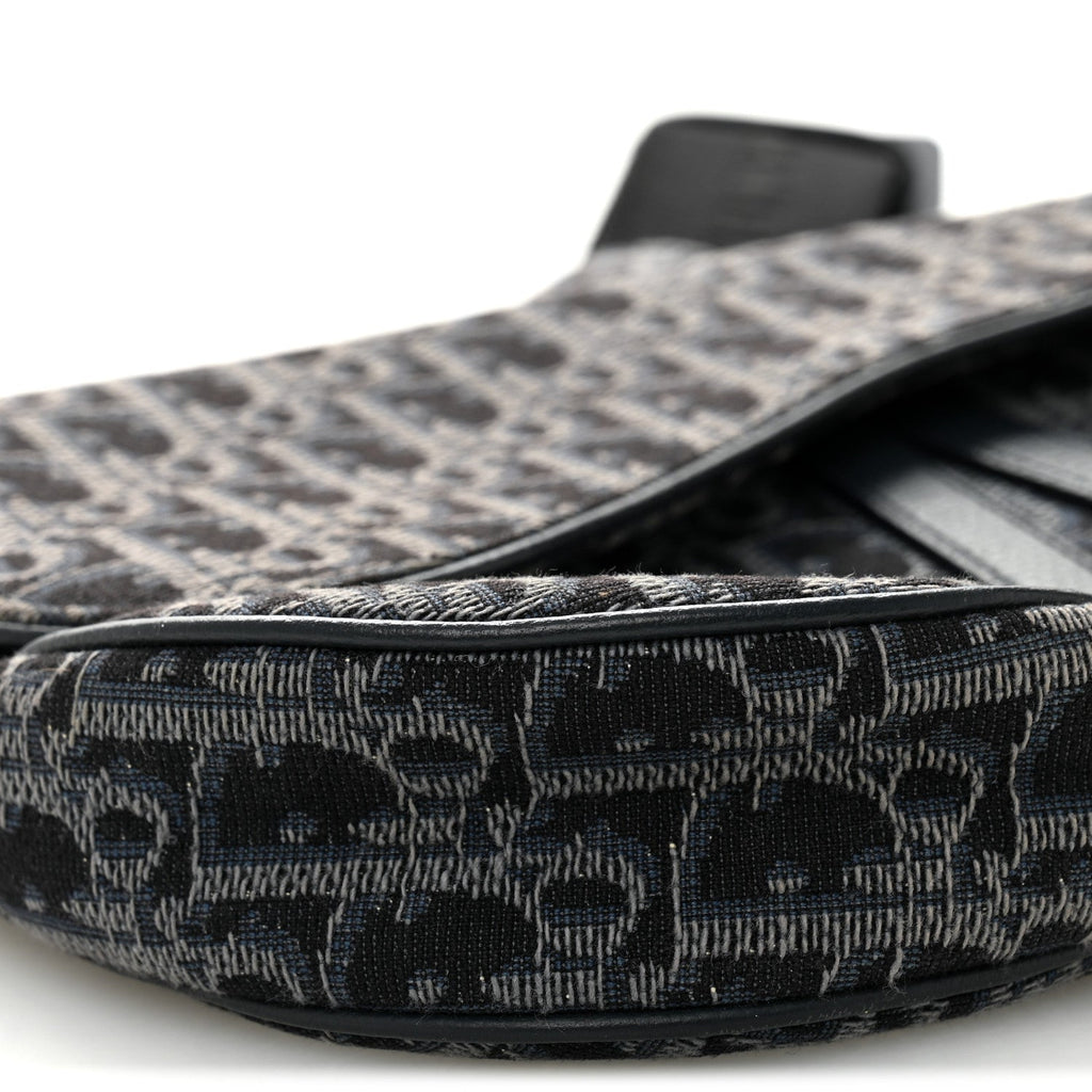 Christian Dior Oblique Mens Saddle Bag Black Blue