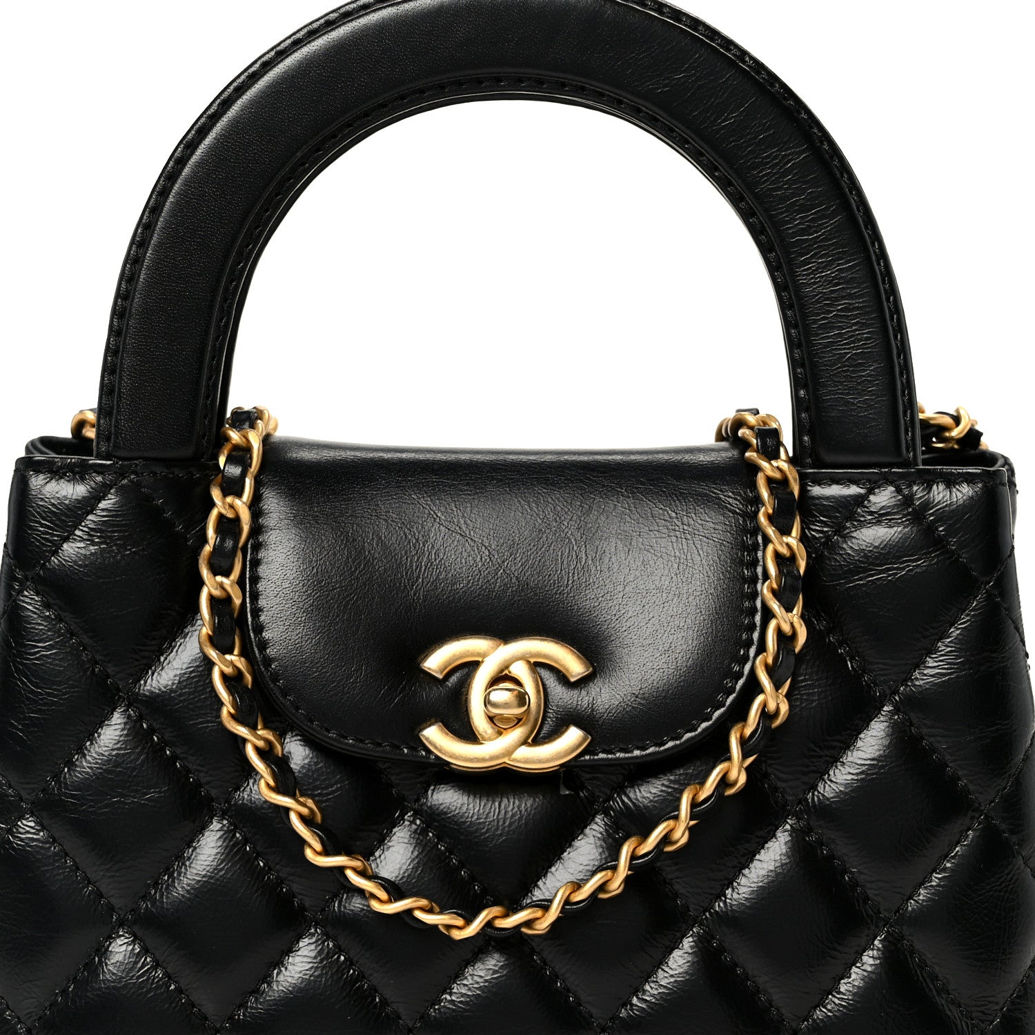 Chanel Shiny Aged Calfskin Quilted Nano Kelly Shopper Black