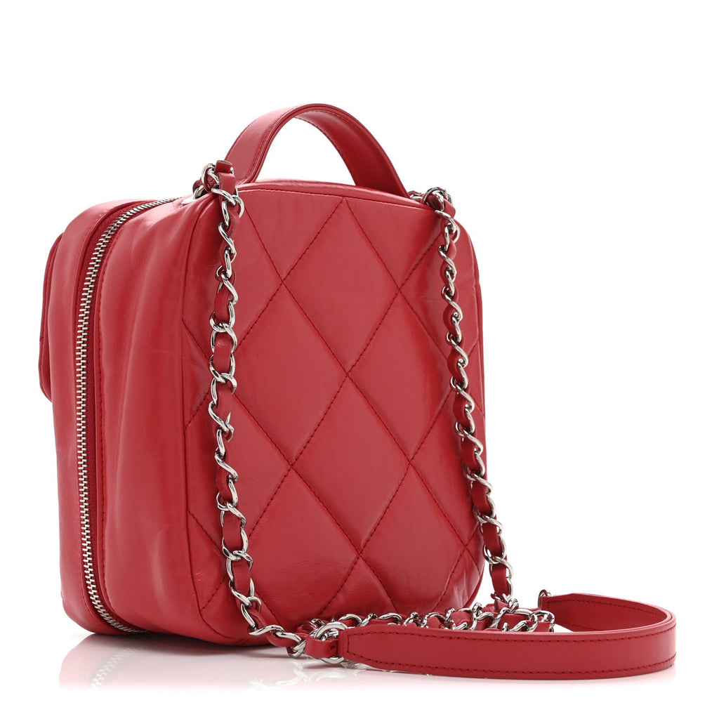 Chanel Aged Calfskin Quilted Top Handle Camera Case Red