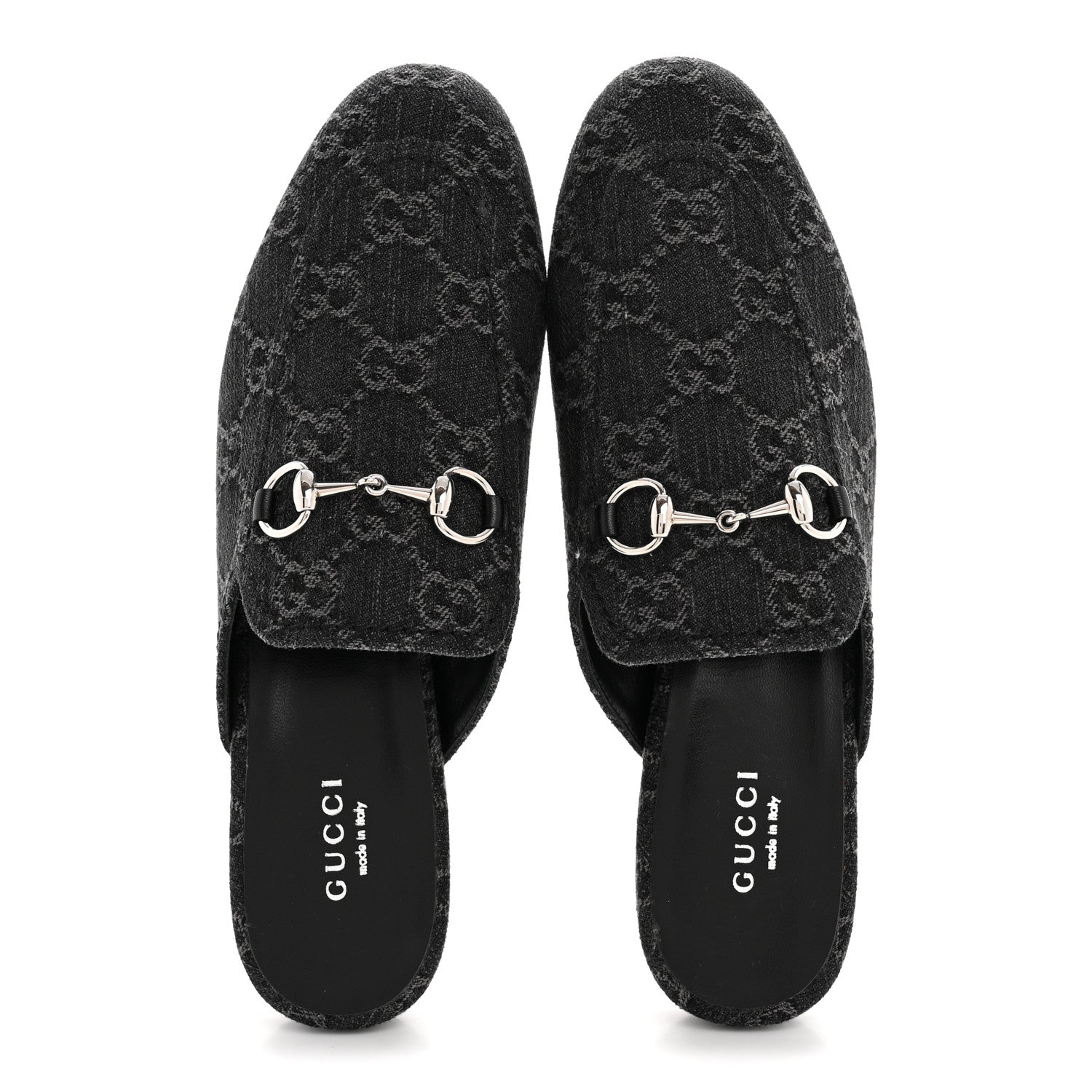 Gucci New Denim GG Malaga Kid Womens Princetown Slippers 36 Grey Black