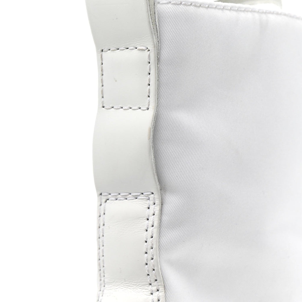 Prada Spazzolato Rois Re-Nylon Metal Triangle Logo Monolith Pouch Pocket 55mm Boots 40.5 White
