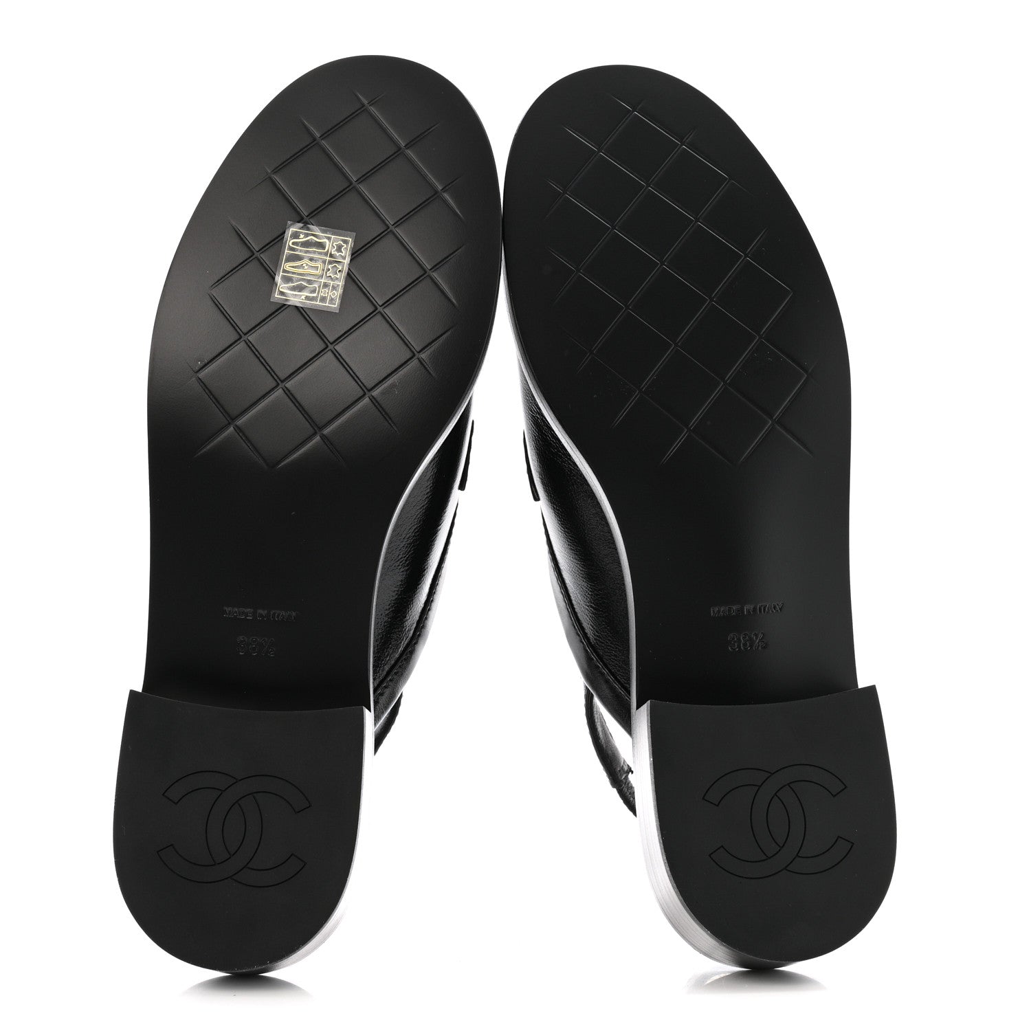 Glazed Calfskin CC Slingback Flats 38.5 Black