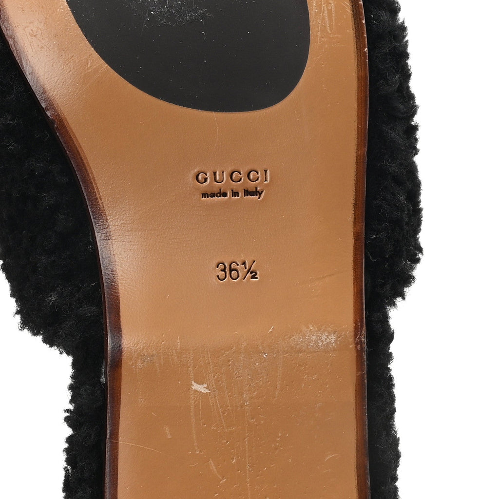 Gucci Faux Shearling Interlocking G Womens Eileen Slippers 36.5 Butterscotch Black
