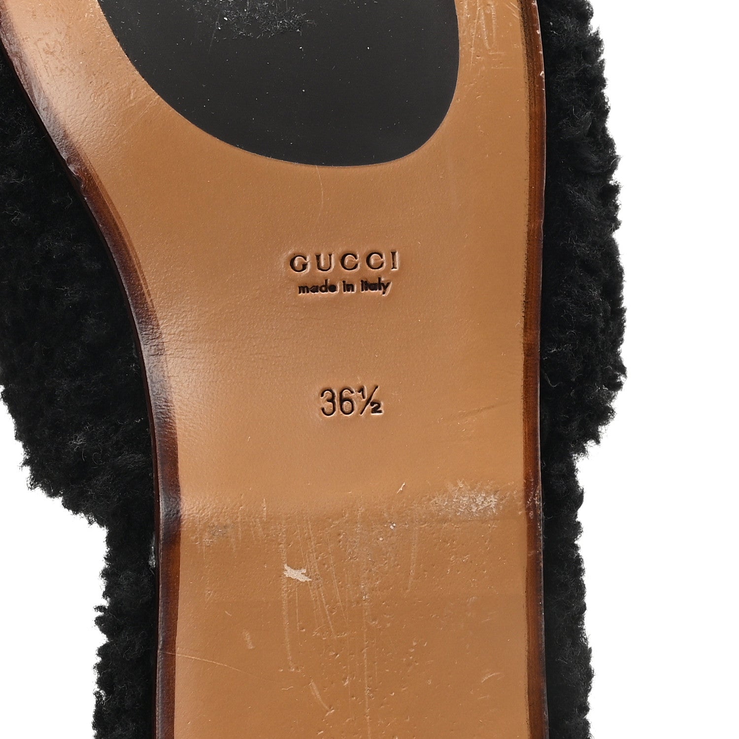Gucci Faux Shearling Interlocking G Womens Eileen Slippers 36.5 Butterscotch Black