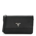 Prada Saffiano Metal Flap Wallet With Strap Black