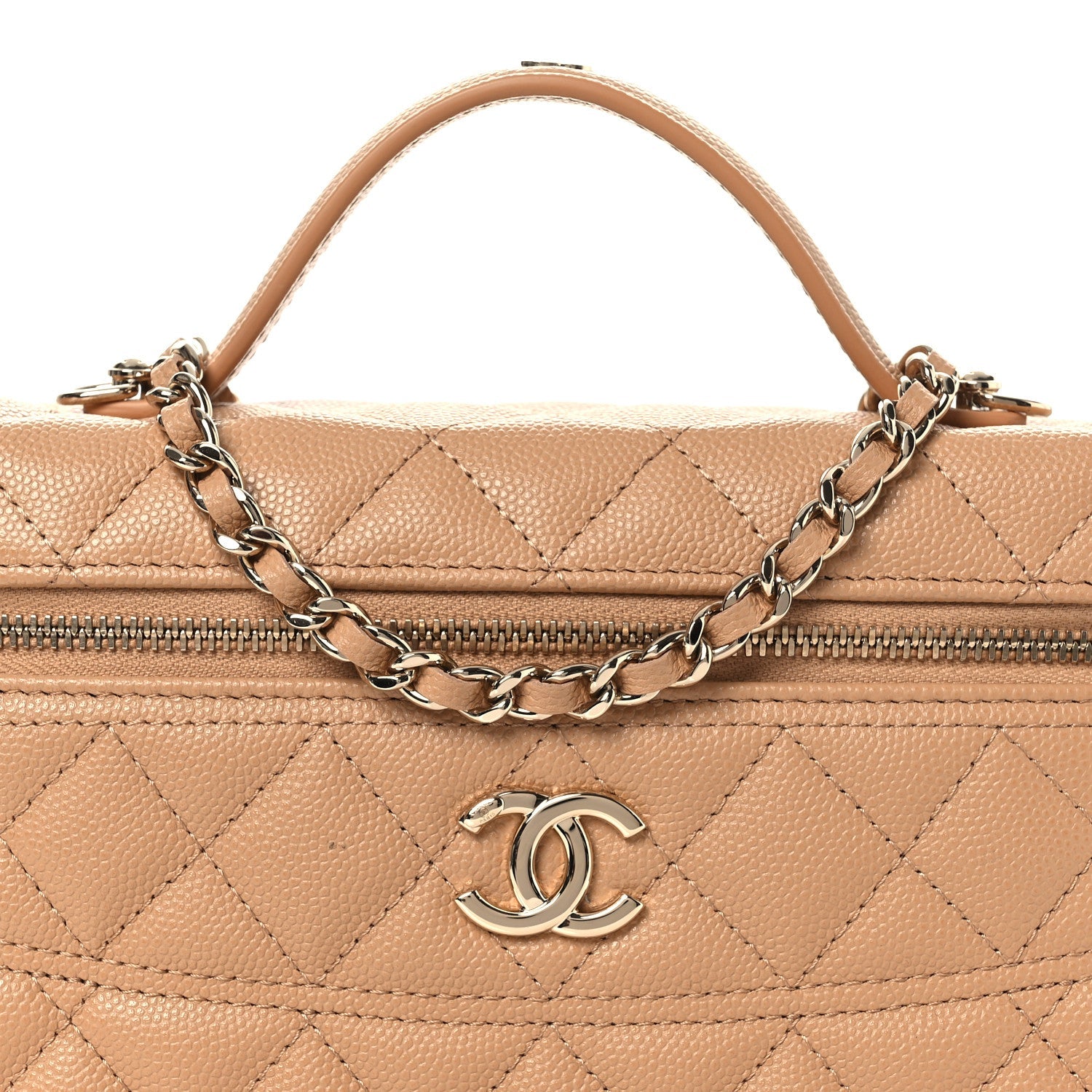 Caviar Quilted Trendy Handle Slim Vanity Beige