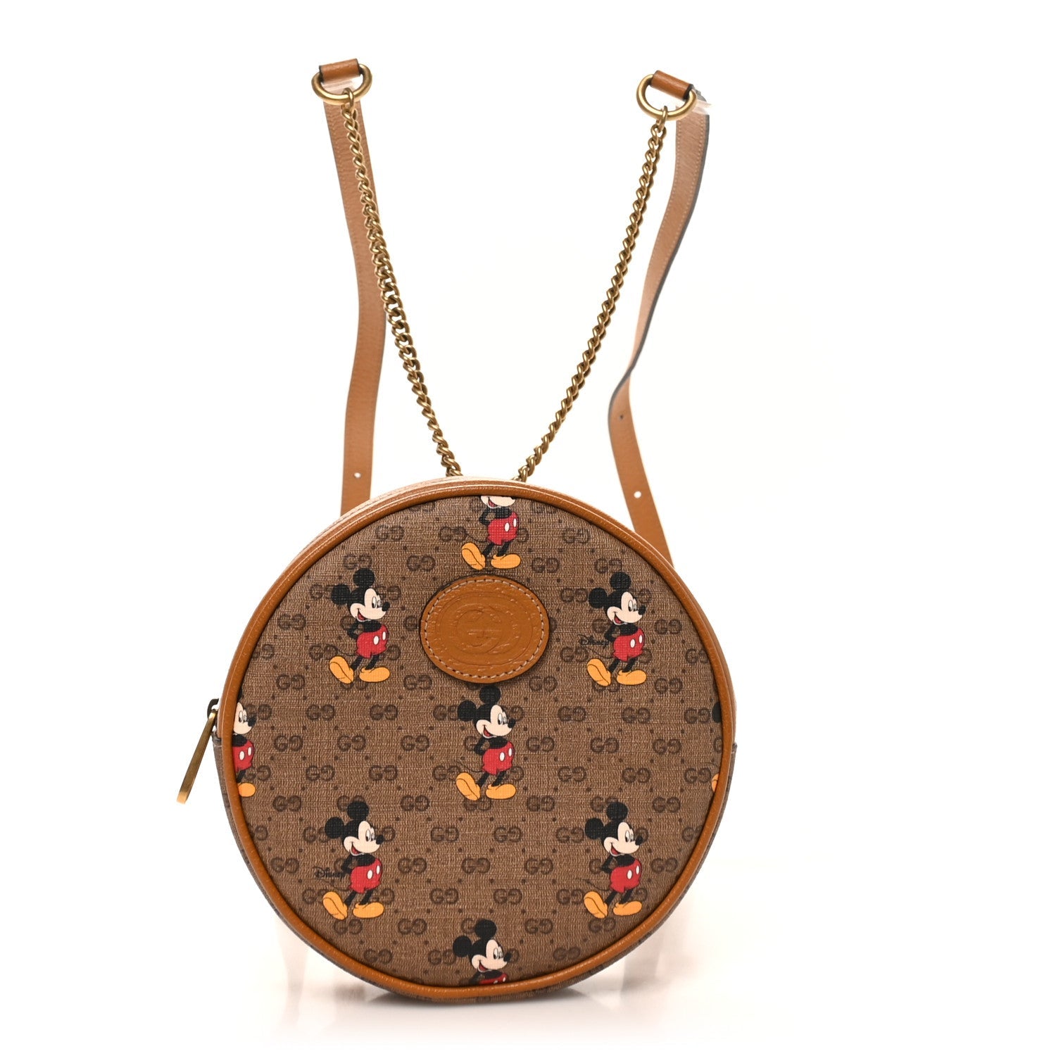 Gucci X DISNEY Mini Vintage GG Supreme Monogram Mickey Mouse Round Backpack Beige Vintage Sun Oil
