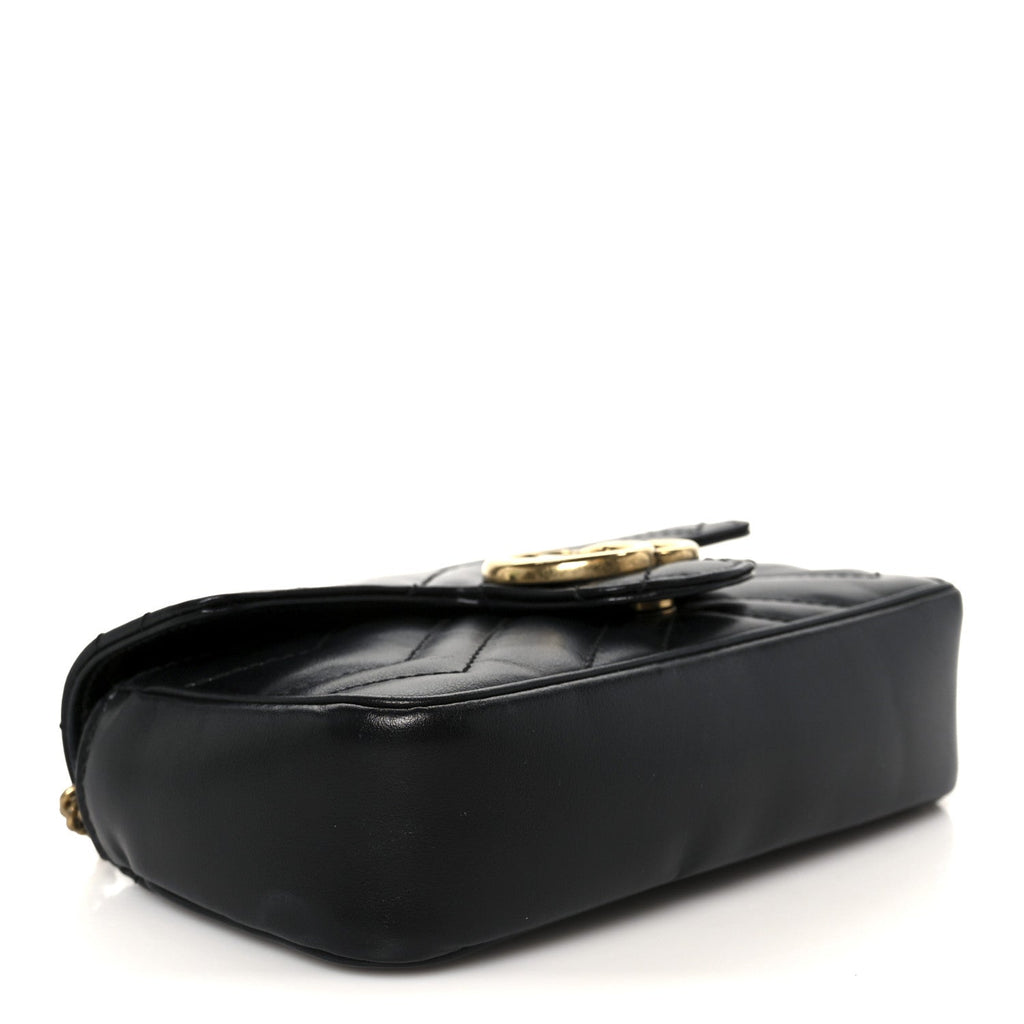 Gucci Calfskin Matelasse Super Mini GG Marmont Shoulder Bag Black
