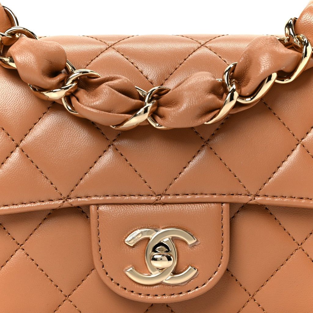 Chanel Shiny Lambskin Quilted Mini Flap Brown